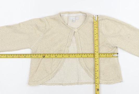 RJR John Rocha Girls Beige Metallic Long Sleeve Button Cardigan 7-8 Years