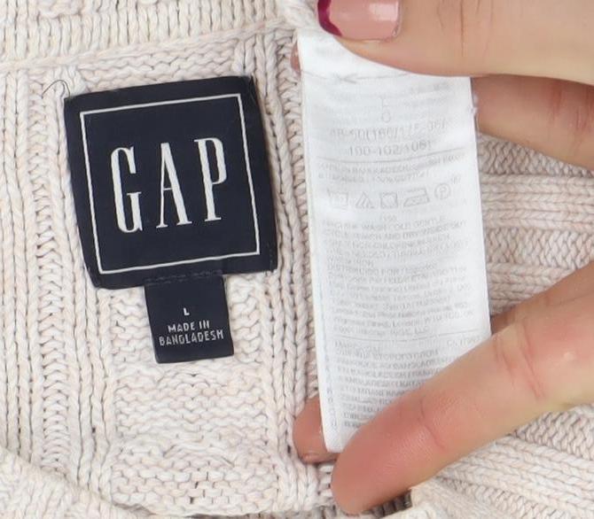 GAP Women's Beige Cable-Knit Cotton Jumper Size L