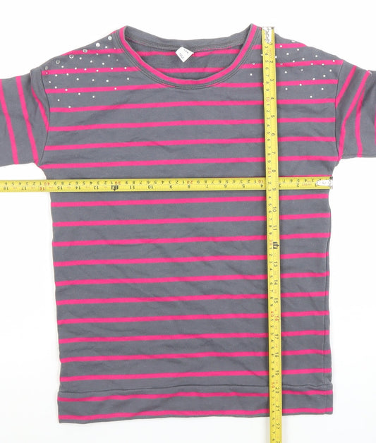 Old Navy Women’s Grey & Pink Striped Rhinestone Long Sleeve Cotton Blend T-Shirt - Size L