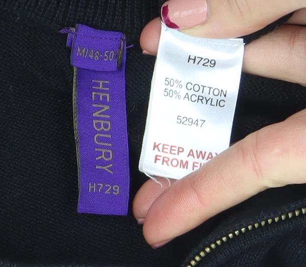 Henbury Men’s Black 1/4 Zip High Neck Cotton Acrylic Jumper M