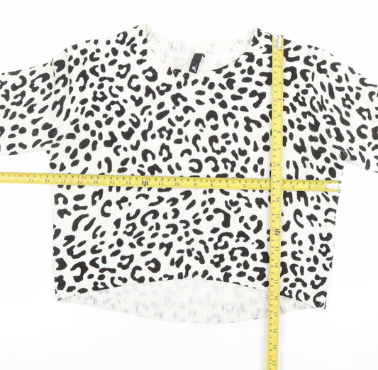 H&M Divided Women's White Animal Print Knit Jumper Size S