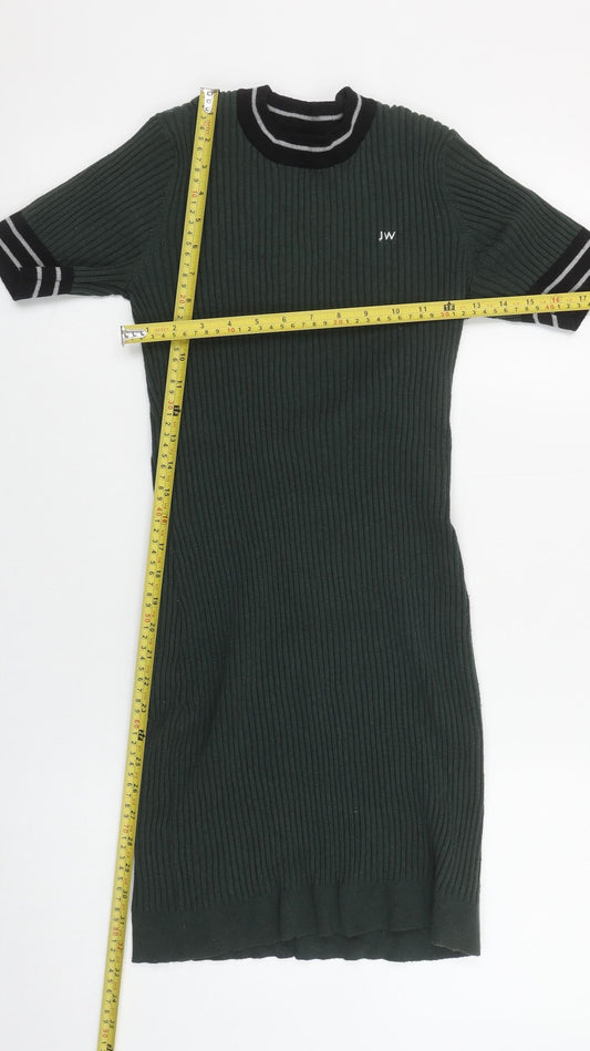 Jack Wills Women's Green Ribbed Bodycon Knit Dress Size 12