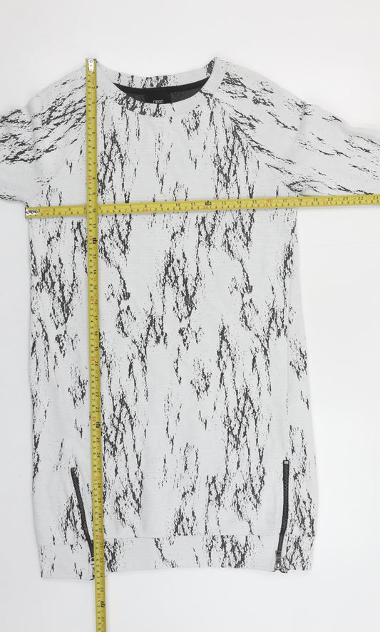 Next Women Grey Knit Shift Dress Size 12 Long Sleeve Zip Detail