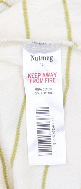 Nutmeg Womens Beige Striped Boat Neck 3/4 Sleeve T-Shirt Size 16