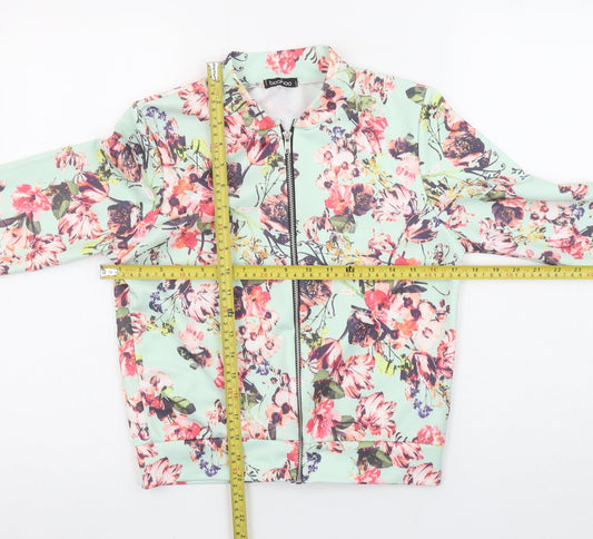 Boohoo Womens Multicoloured Floral Bomber Zip Blouse Size 12