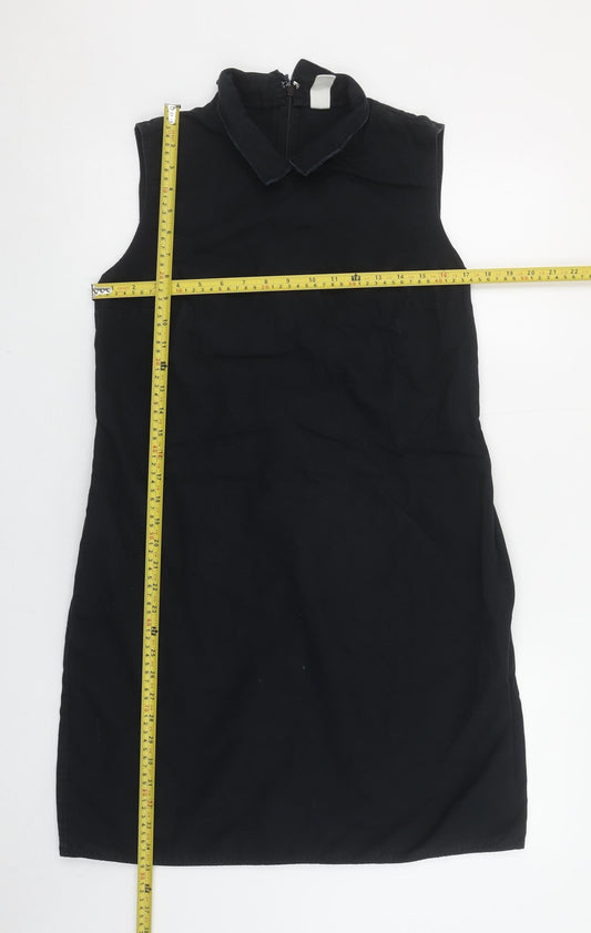 GAP Women Black Cotton Linen Collared Sleeveless Shift Dress Size 12