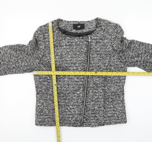 H&M Women's Grey Tweed Zip-Up Biker Jacket Size 10