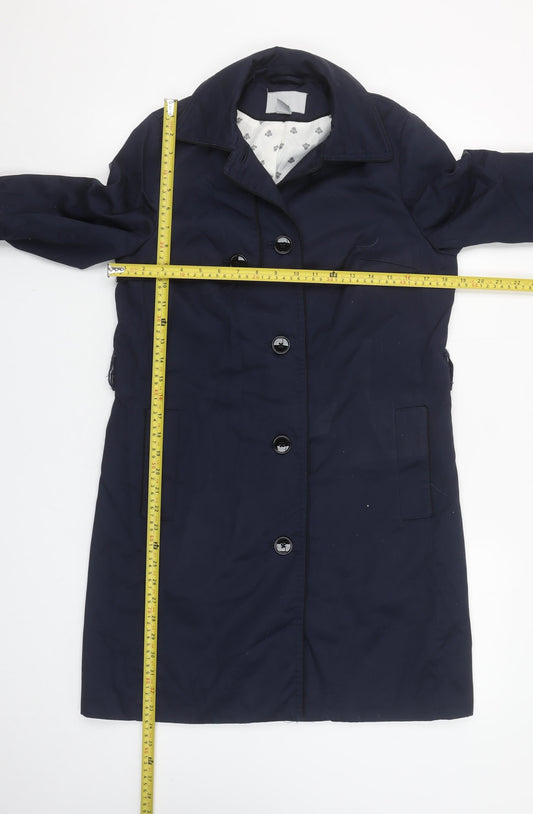 H&M Women's Blue Mid-Length Trench Coat Size 8 Classic Style