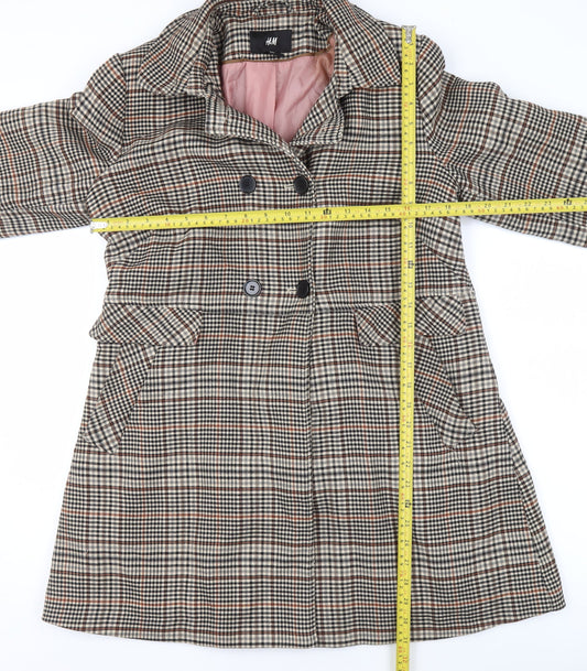 H&M Womens Brown Checked Mid-Length Trench Coat Size 16