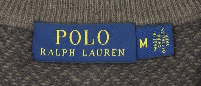 Polo Ralph Lauren Men's Brown Wool Herringbone Henley Jumper M