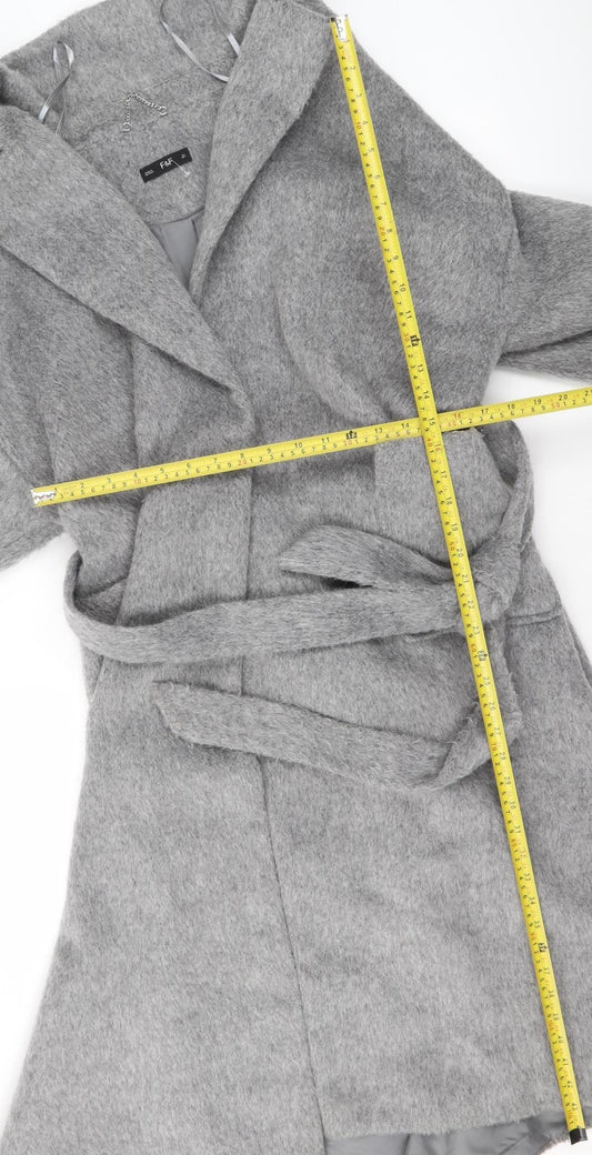 F&F Women's Grey Wool Blend Belted Long Overcoat Size L