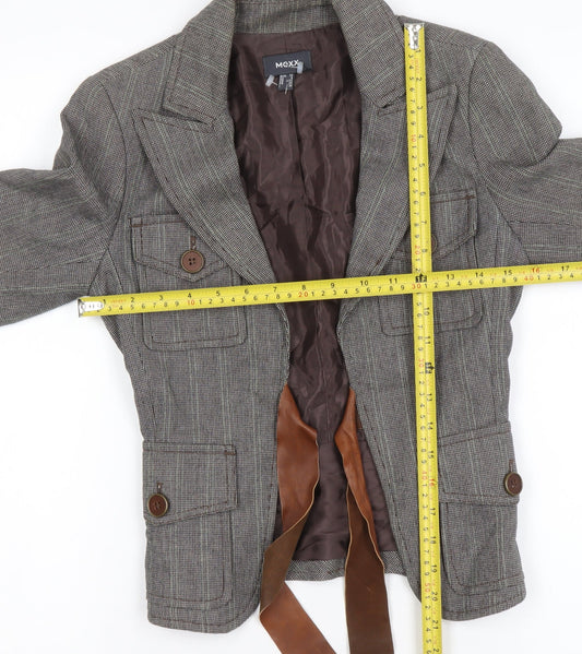 Mexx Women's Grey Checked Tailored Blazer Size 6 Wool Blend Jacket