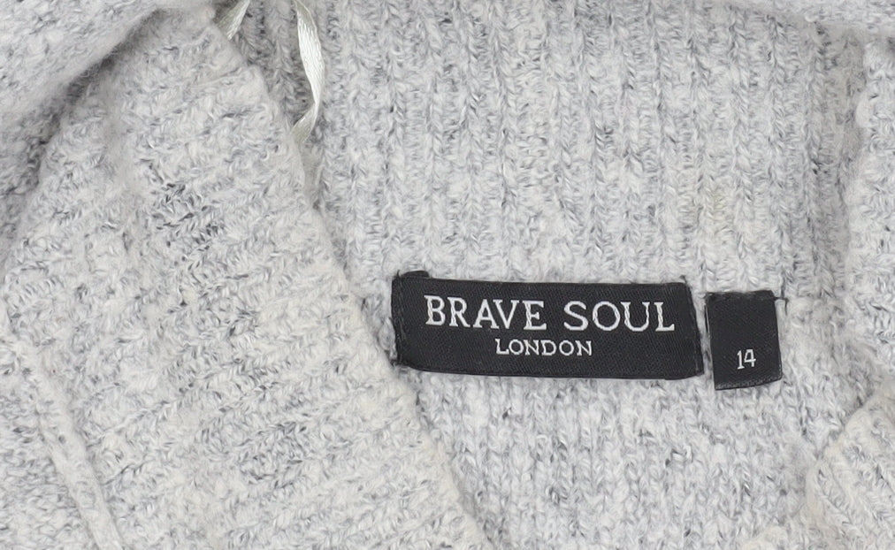 Brave Soul Women’s Grey Mock Neck Long Sleeve Knit Jumper Size 14