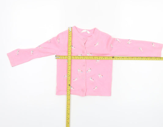 Marks and Spencer Girls Pink Unicorn Embroidered Cotton Cardigan 3-4 Years