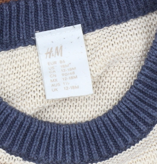 H&M Unisex Baby Multicoloured Cotton Knit Pullover Jumper 12-18 Months