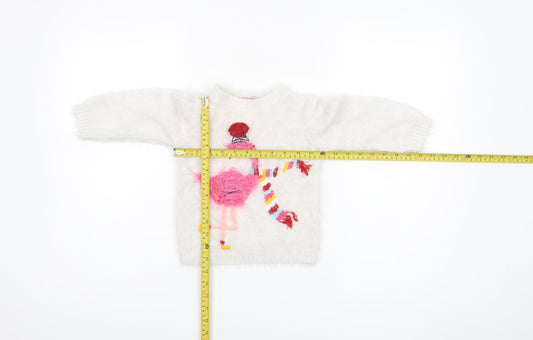 Nutmeg Girls Ivory Fuzzy Pullover Jumper 2-3 Years Pink Flamingo Winter Knit