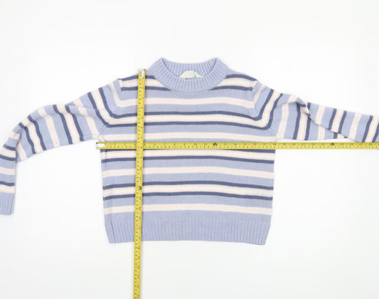 H&M Girls Lilac Striped Acrylic Pullover Jumper UK 10-11 Years