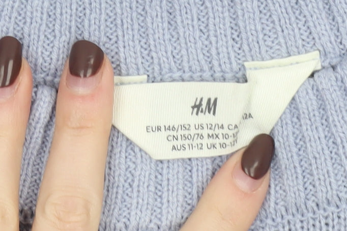 H&M Girls Lilac Striped Acrylic Pullover Jumper UK 10-11 Years