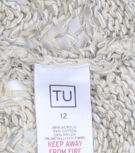 TU Women’s Beige Open-Knit Collared Cardigan Size 12