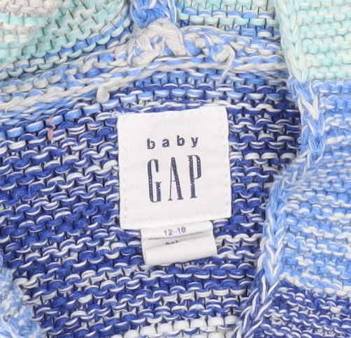 Baby GAP Blue Striped Hooded Knit Cardigan 12-18 Months Cotton Unisex