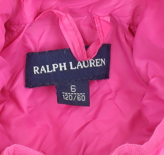 Ralph Lauren Girls Pink Quilted Down Puffer Jacket Size 6 Years