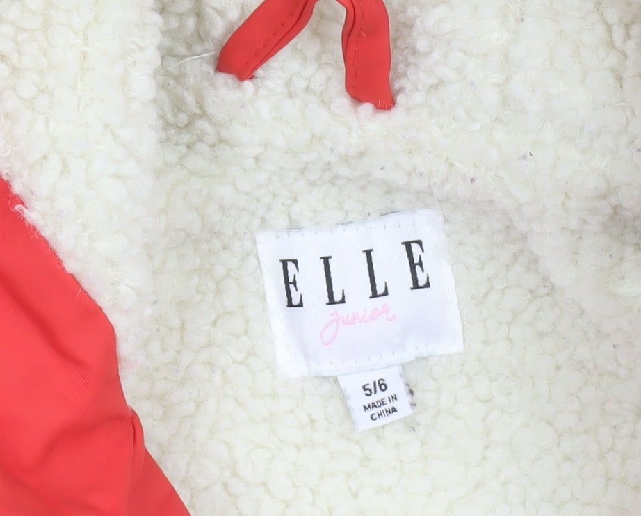 ELLE Girls Red Hooded Lined Rain Coat 5-6 Years Waterproof Mid-Length Jacket