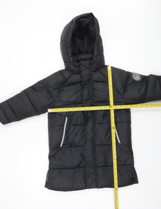 ZARA Girls Black Long Hooded Puffer Coat 6 Years Winter Quilted Jacket
