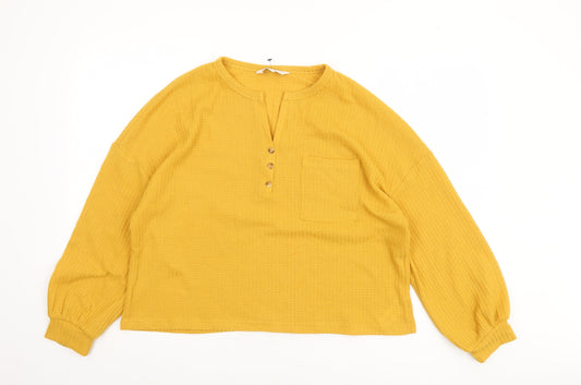 Womens UK Size 14 Apricot Yellow Basic Blouse
