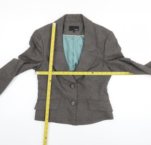 Next Women Grey Check Two-Button Blazer Jacket Size 10R Formal Workwear