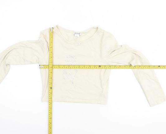 Womens UK Size M Monki Beige Cropped T-Shirt