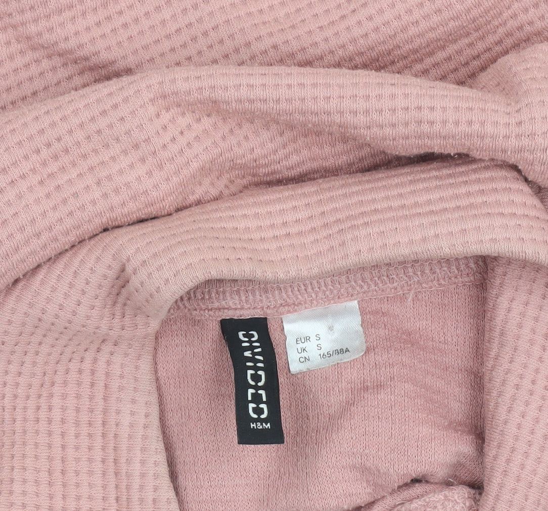H&M Divided Women's Pink 1/4 Zip Cropped Sweatshirt Size S Cotton Blend