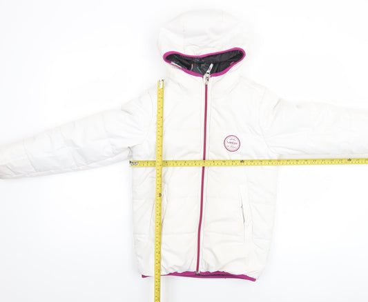 Decathlon Girls White Hooded Puffer Jacket 8 Years Winter Lined Zip Coat