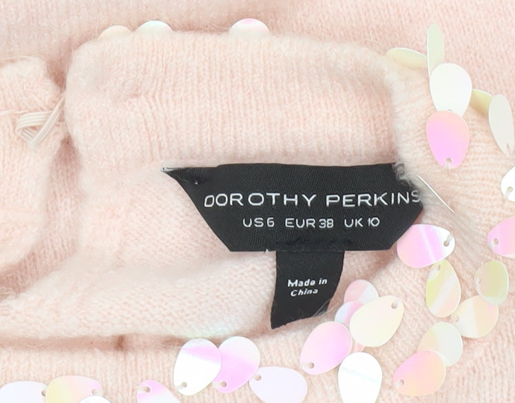Dorothy Perkins Women Pink Sequin Trim Crew Neck Pullover Jumper UK 10