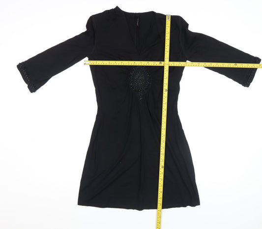 Marc Cain Women’s Black Beaded Shift Dress Size 10 Viscose