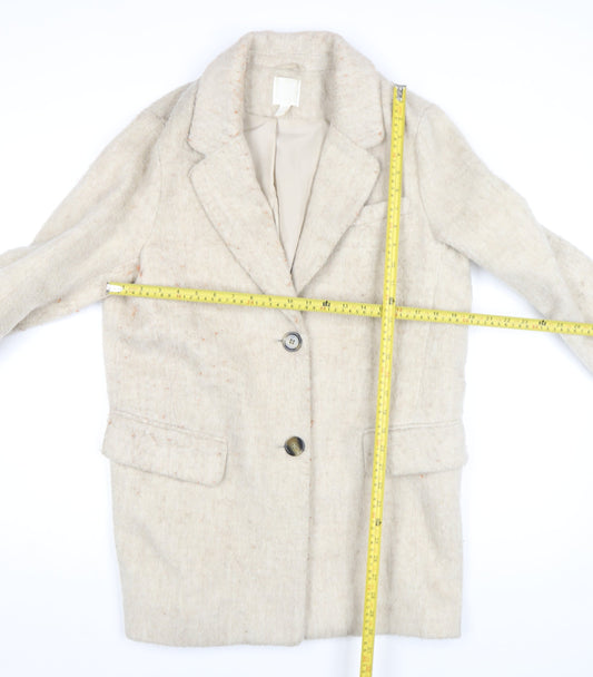 H&M Women Beige Wool Blend Long Overcoat Size S