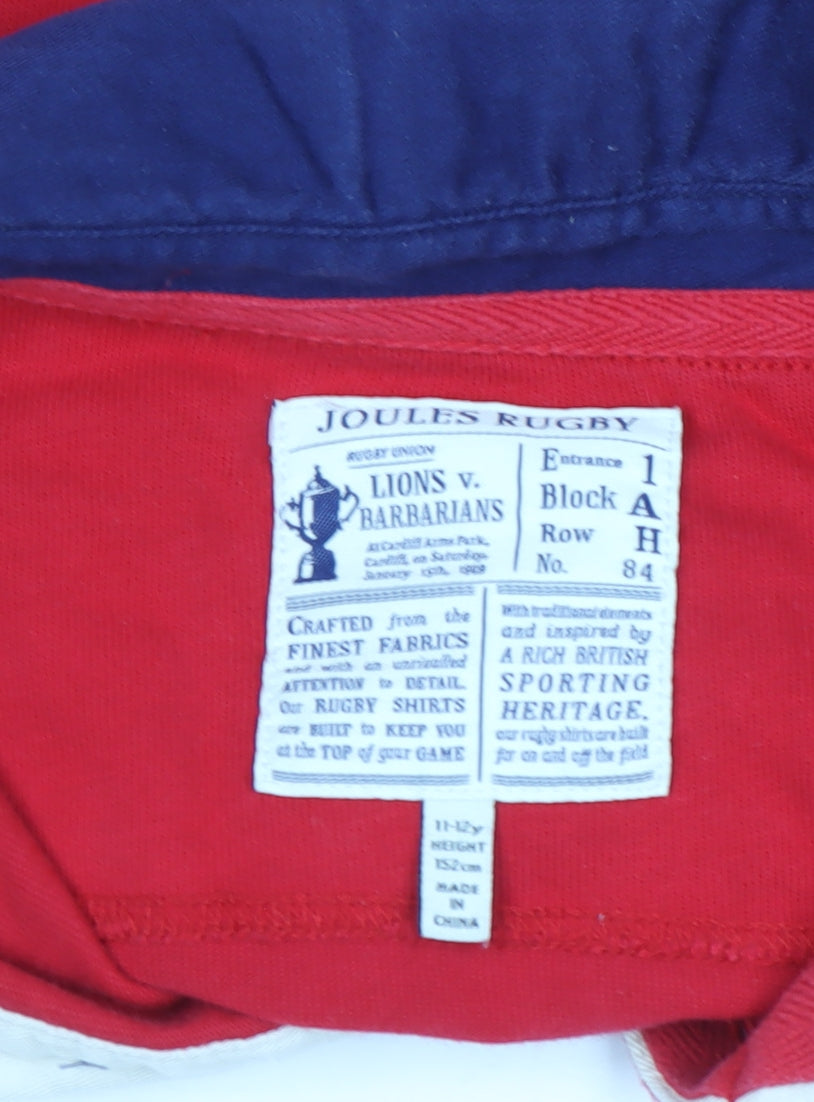 Joules Boys Red Rugby Long Sleeve Polo Shirt 11-12 Years Embroidered Crest
