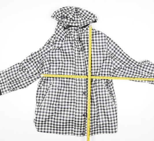 George Womens Black Check Waterproof Hooded Rain Coat Jacket Size 16 Plus