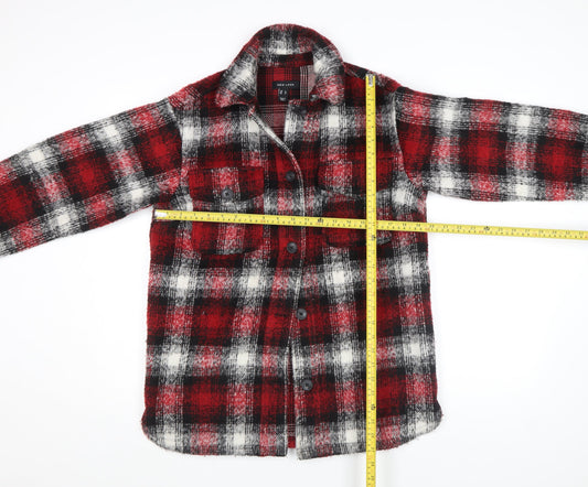New Look Women's Red Check Wool Blend Button Jacket Size 6