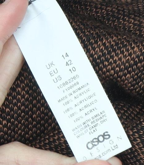 Brand and care label for ASOS Women Brown Animal Print High Neck Jumper, size 14