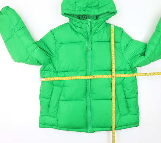 H&M Women Green Puffer Jacket Size S Hooded Winter Coat
