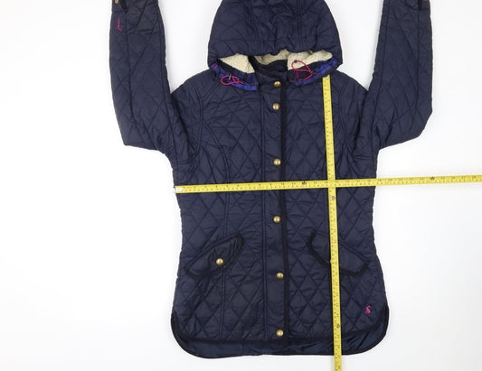 Joules Women Navy Hooded Quilted Jacket UK 12 Polyester Lined