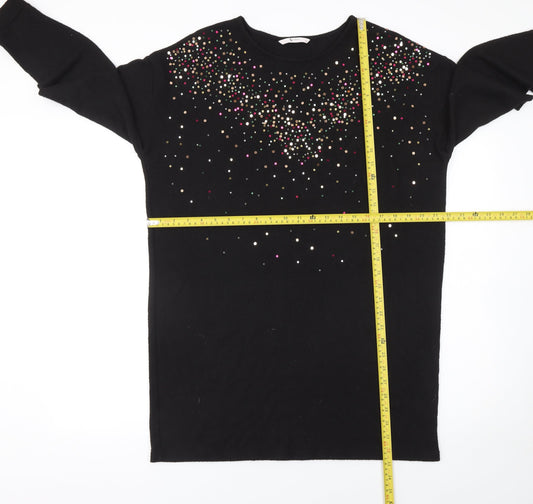 Tu Women Black Sequin Long Sleeve Shift Dress Size 16 Party Knit