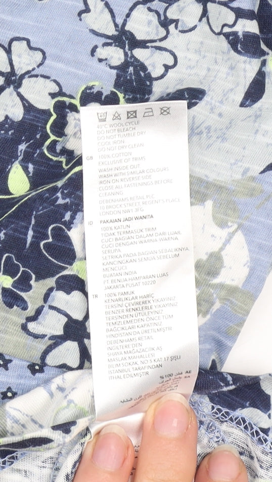 Mantaray Women’s Blue Floral Cotton Tunic Blouse Size 12