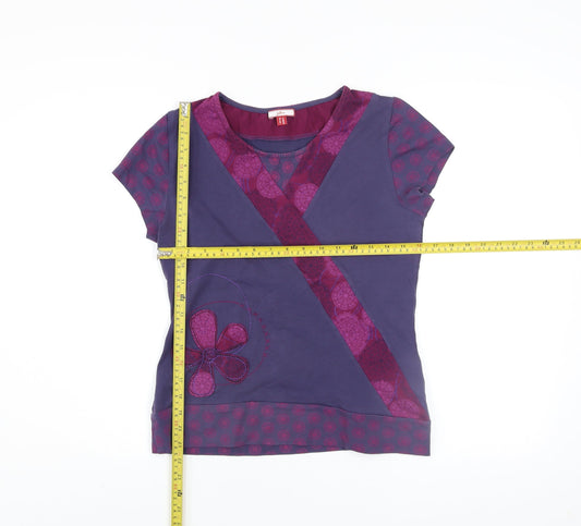 Joe Browns Women’s Purple V-Neck Flower Print Short Sleeve T-Shirt UK 12