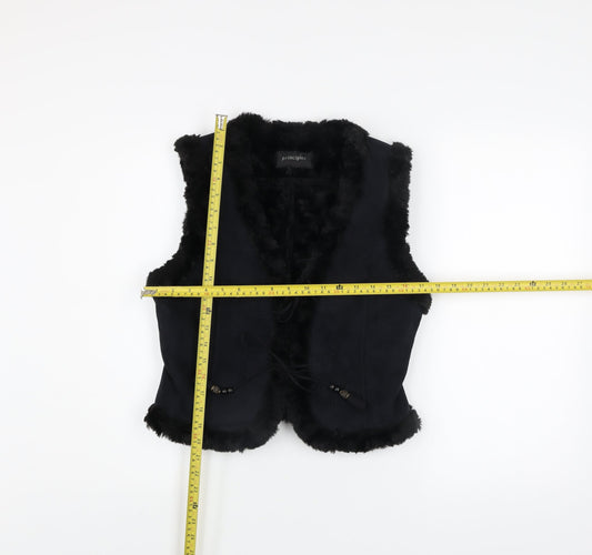 Principles Women's Black Faux Fur Trim Waistcoat Size 10