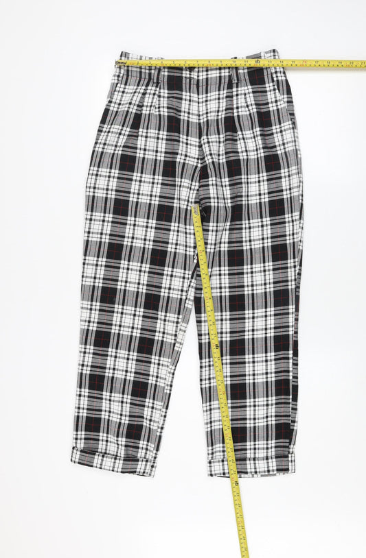 Topshop Women Black Plaid Trousers Size 10 Regular Fit Mid Rise