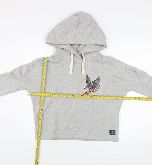 Superdry Womens Grey Hooded Pullover Hoodie UK 6 Eagle Print
