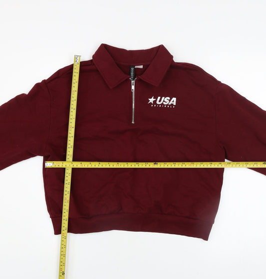 H&M Divided Women's Burgundy Half Zip USA Originals Sweatshirt Size S