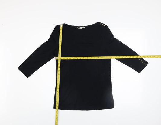 Laura Ashley Women’s Black 3/4 Sleeve Button Detail Boat Neck Blouse Size 12