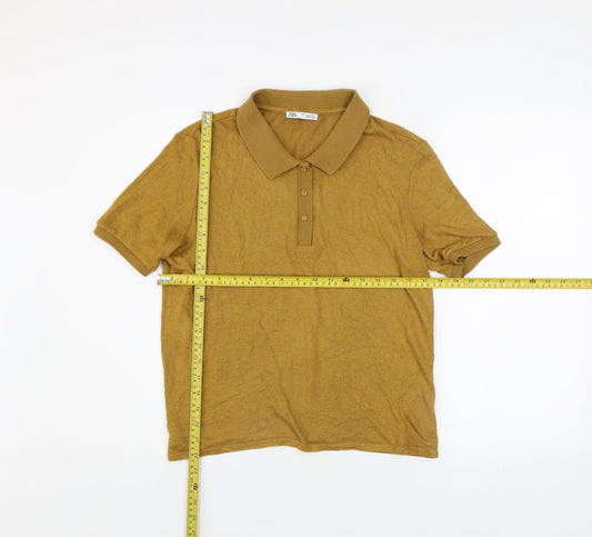 Zara Men’s Brown Cotton Blend Short Sleeve Polo Shirt L
